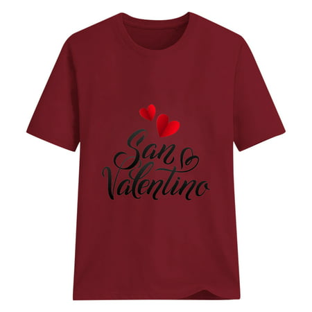 GWAABD Womens Shirts Trendy T-Shirt Print Short-Sleeved SanValentine Neck Women S Top Round Valentine S Day Women S Blouse