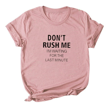 CLZOUD Fashion Blouse Women Pink Polyester Fashion Womens O-Neck Short Sleeve Letter Print Plus Size Cotton Casual Top Xl