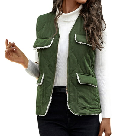 GWAABD Cute Jackets Women S Vest Sleeveless Jacket Coat Casual Autumn Warm Vest Cardigan Zipper Warm and Temperament Coat with Pockets