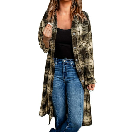GWAABD Tshirt for Women Women S Flannel Plaid Light Weight Thin Long Jacket Shirts Coat Raglan Long Sleeve Button Down Chest Pocketed Shirts Coats Sha