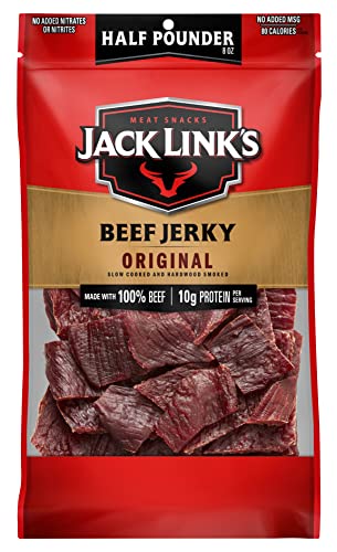 Jack Link's Beef Jerky, Original, 1/2 Pounder Bag - Flavorful Meat Snack, 10g of Protein and 80 Calories, Made with Premium Beef - 96% Fat Free, No Ad