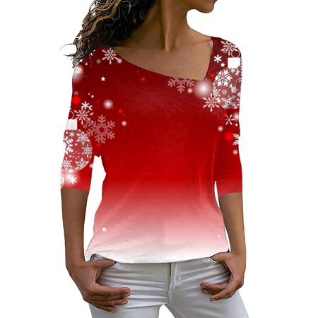 CLZOUD Womens Dress Blouses Watermelon Red Womens Fashion Long Sleeve Print Long Sleeve T Shirt Top S