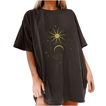 CLZOUD Blouse Top for Women Dark Gray Women S Vintage Drop Sleeves Printed Pattern Casual Short Sleeve Tops Blouse L