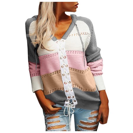 GWAABD Long Sleeve Women Autumn Winter Women S O-neck Long Sleeve Tops Stitching Loose Tops Sweatershirt Blouses Cardigan Coat