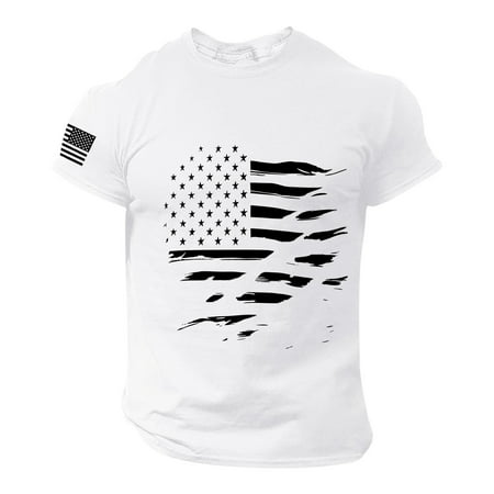 Independence Day T Shirt for Men Stars and Stripes Fashion Casual Short Sleeve O Neck Camou E Printed Top Blouse 4th of July Graphic Tees Men White L