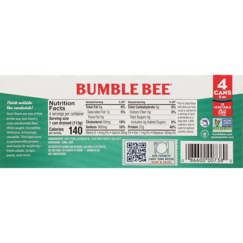 (Pack of 4) Bumble Bee Chunk Light Tuna in Vegetable Oil  5 Oz Cans thumbnail