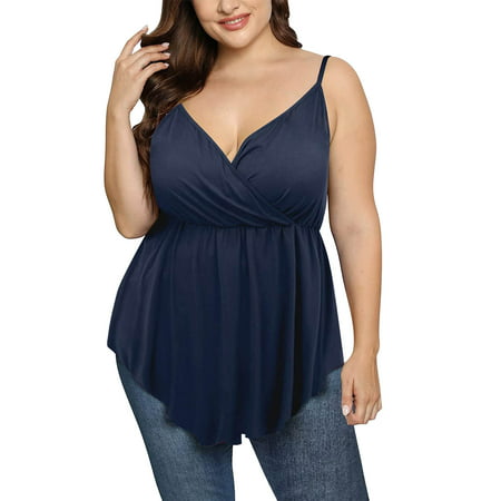 CLZOUD Womens Blouse Tops Navy Women Plus Size Summer Casual V Neck TShirts Loose Sleeveless Tops Tunic Blouse Xxxxxl