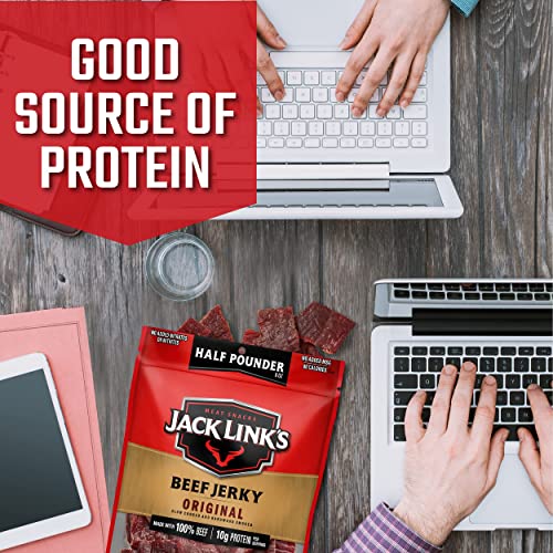 Jack Link's Beef Jerky, Original, 1/2 Pounder Bag - Flavorful Meat Snack, 10g of Protein and 80 Calories, Made with Premium Beef - 96% Fat Free, No Ad thumbnail