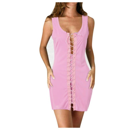 GWAABD Dresses Women Women Lace up Corset V Neck Sleeveless Solid Color Ladies Strappy Party Club Bandage Fashion MIDI Dress