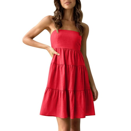 GWAABD Floral Tshirt Dress for Women Womens Summer Mini Dress Casual Boho Sleeveless Spaghetti Strap Flowy Tiered Short Beach Sun Dresses