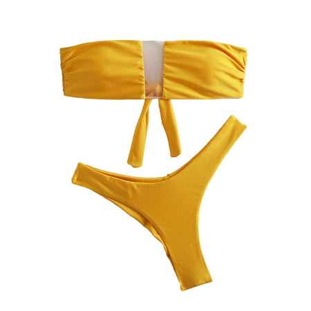 GWAABD Womens Hot Stamping Bikini Sets Women S 2 Piece Swimsuit Strapless High Waisted Thong Bikini Set Bathing Suit