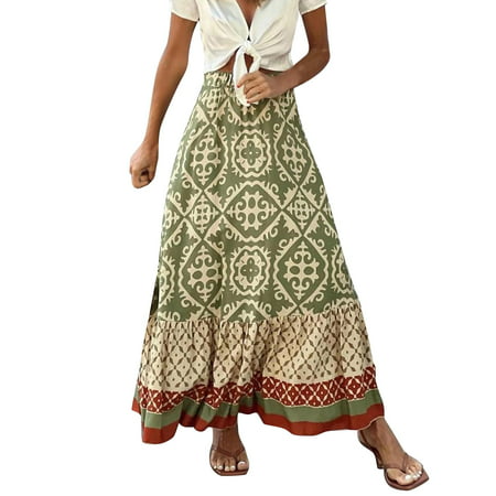 CLZOUD Women Casual Dress Womens High Waist Pleated Skirt MIDI Swing Skirt with Pockets L