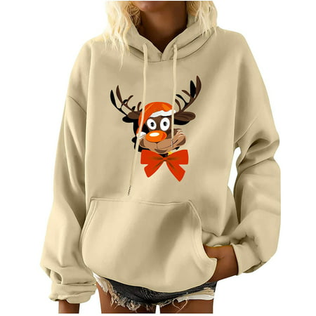GWAABD Hoodies for Woman Women Hoodie O Neck Pocket Long Sleeve Print Drawstring Sweatshirt Pullover