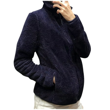 GWAABD Cape Blazer Women S Casual Warm Solid Color Sweatshirt Loose Blouse Zipper Long Sleeve Coat