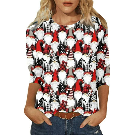 CLZOUD Womens Fitted Shirts Grey Plaid Trees T Shirt Womens Casual Letter Print Long Sleeve Shirt Funny Pullover Tees Xl