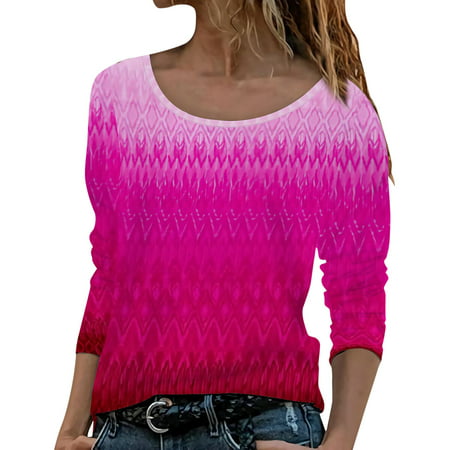 CLZOUD Women S Summer T Shirt Hot Pink Womens Round Neck Fashion Printed T Shirt Casual Loose Printed Long Sleeves L