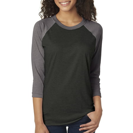 Next Level Unisex Tri-Blend 3/4 Sleeve Raglan   6051   PR HTHR/ VIN BLK   Large