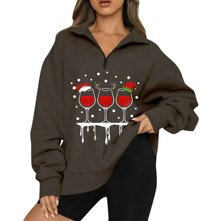 GWAABD Casual Sweater Tops for Womens Print Oversized Half Zip Pullover Long Sleeve Sweatshirt Quarter Zip Hoodie Sweater Teen Girls Fall Blouse Cloth