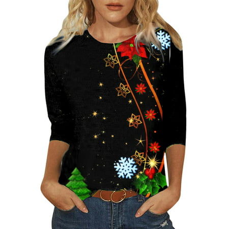 GWAABD Womens Long Sleeve Workout Shirt Merry Christmas Shirts for Women Xmas Buffalo Plaid Tree Shirt Color Block Long Sleeve T Shirt Christmas Shirt