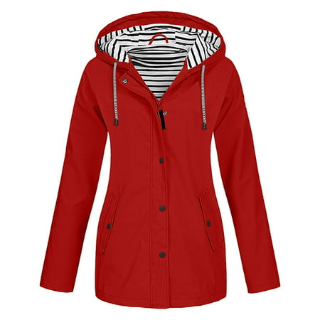GWAABD Fall Flannel Jacket Women Solid Jacket Outdoor Plus Size Hooded Windproof Winter Coat