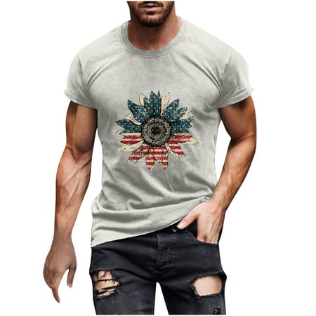 Fanxing 4th of July Patriotic T-Shirts Men American Flag Graphic Tees Blouse Casual Short Sleeve Tops Black Navy White Red Dark Gray Gray M L XL XXL X