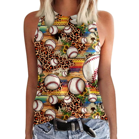 GWAABD Camisole with Chest Pad Women Summer Casual Round Neck Sleeveless Funny Baseball Print Tank Top