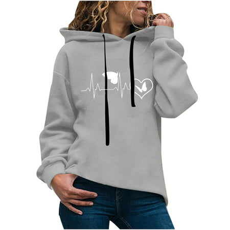 GWAABD Women S Crop Tops Women S Fashion Top Shirts Stick Figure Print Long-sleeved Hooded O Neck Warm Sweatshirt Casual Winter Blouses Pullover