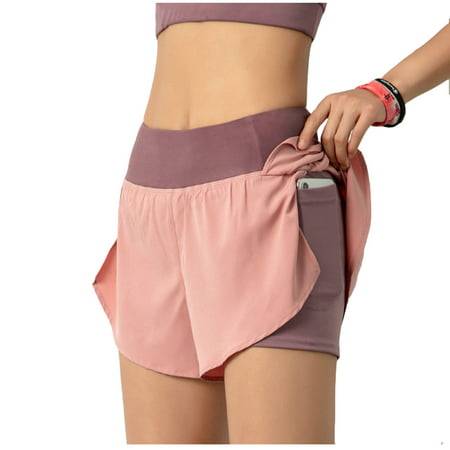 CLZOUD Women Yoga Leggings Pink Polyester Women S High Waisted Running Casual Quick-Drying Short Yoga Pants with Pockets Xl