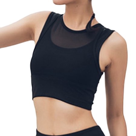CLZOUD Women Tank Tops Black Womens Double-decked Shock-proof Sports Underwear Waistcoat-shaped Yoga Fitness M