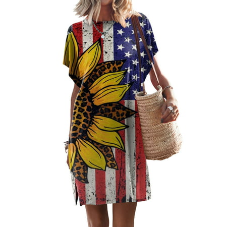 Perfect Summer Gift HIMIWAY Maxi Cheap MIDI Wedding Guest Plus Size Women 7525 Summer Loose Casual Large Size Independence Day V-Neck Sleeveless Dress