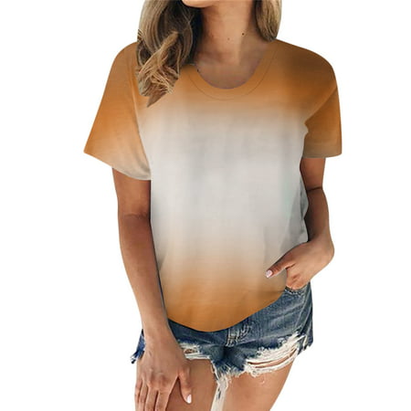 GWAABD Fitted T Shirts for Women Womens Casual Printed T Shirt Crew Neck Short Sleeve Loose T Shirt Top