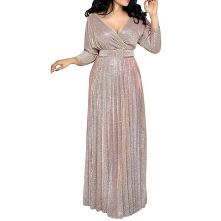 GWAABD Womens Dresses 2026 2022 Deep V Neck Skirt Sequined Bling Shiny Elegant Casual Gown Plus Size Women Evening Dress