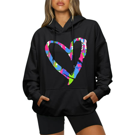 GWAABD Plus Size Hoodies for Women Casual Sweatshirt for Women Hoodies Trendy Print Drawstring Pullover Hooded Casual Tops Fall Loose Long Sleeve Blou