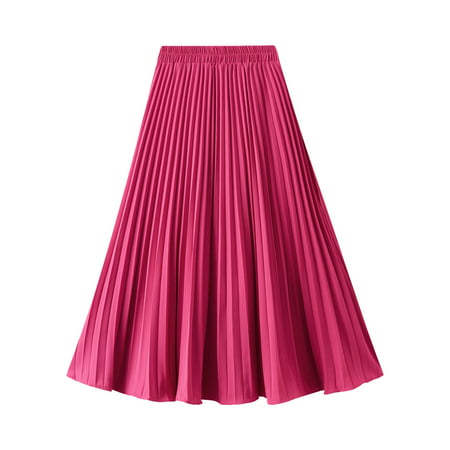 GWAABD Knee-Length Skirt Women S Pleated Skirt Spring and Summer Elastic Waist Slim Long a Line Skirt