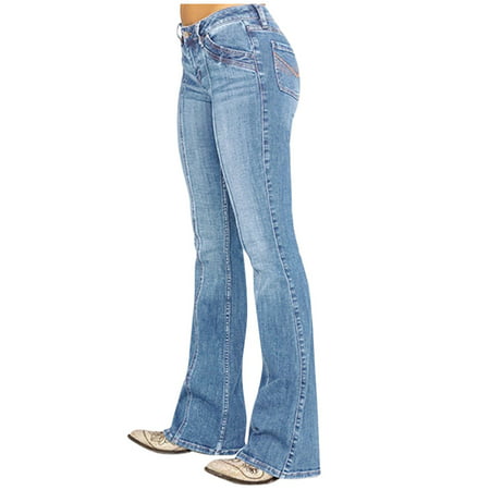 GWAABD Carpenter Pants for Women Mid Jeans Jeans Denim Stretch Pants Button Women Embroidery Waisted Flare Women S Jeans