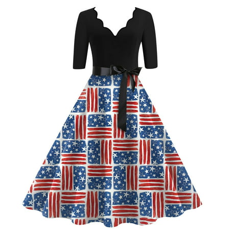 Perfect Summer Gift HIMIWAY Maxi Cheap MIDI Wedding Guest Plus Size Women 2564 Summer Loose Casual Large Size Patriot V-Neck Sleeveless Dress Red XXL