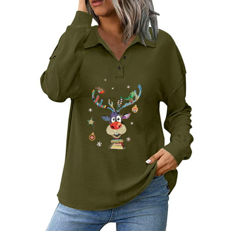 GWAABD Womenweatshirt Women S T Shirt Printing Blouse Button Placket Tops Lapel Long Sleeve Tops Casual Shirt