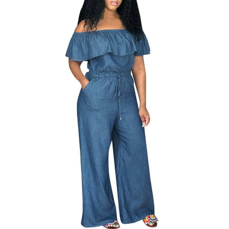GWAABD Strap Jumpsuit Jumpsuits Off Shoulder Look Playsuits Club Long Party Women Jeans Denim Women S Jumpsuit
