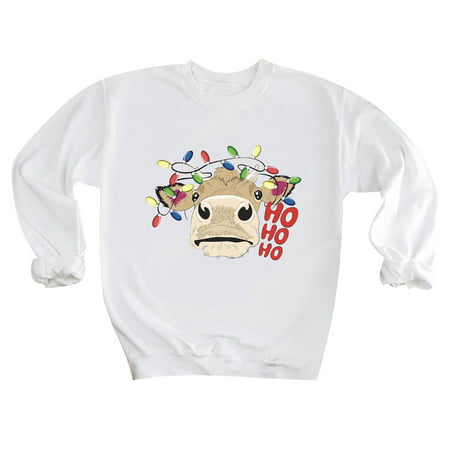 CLZOUD Women T Shirts White Fashion Womens Casual Loose O-neck Printed Long Sleeve Tops T-shir S