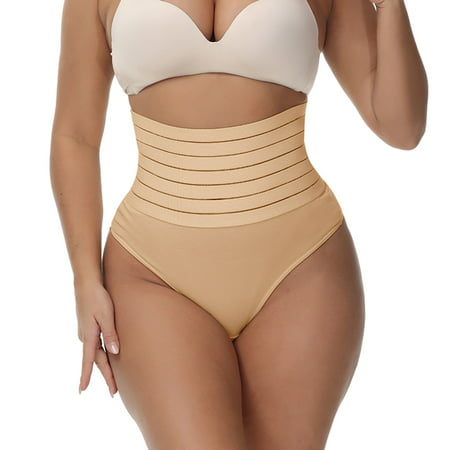 CLZOUD Plus Size Bra and Panty Sets Beige Polyester Shapewear Shorts for Women Tummy Control Boyshorts High Waisted Body Shaper Shorts Thigh Slimmer X