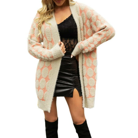 GWAABD Sherpa Lapel Women Trend Fashion Long Woolen Sweater Cardigan Jacket