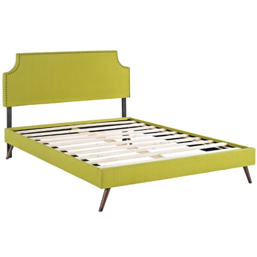 MOD-5674-WHE Laura Full Fabric Platform Bed with Round Splayed Legs  in