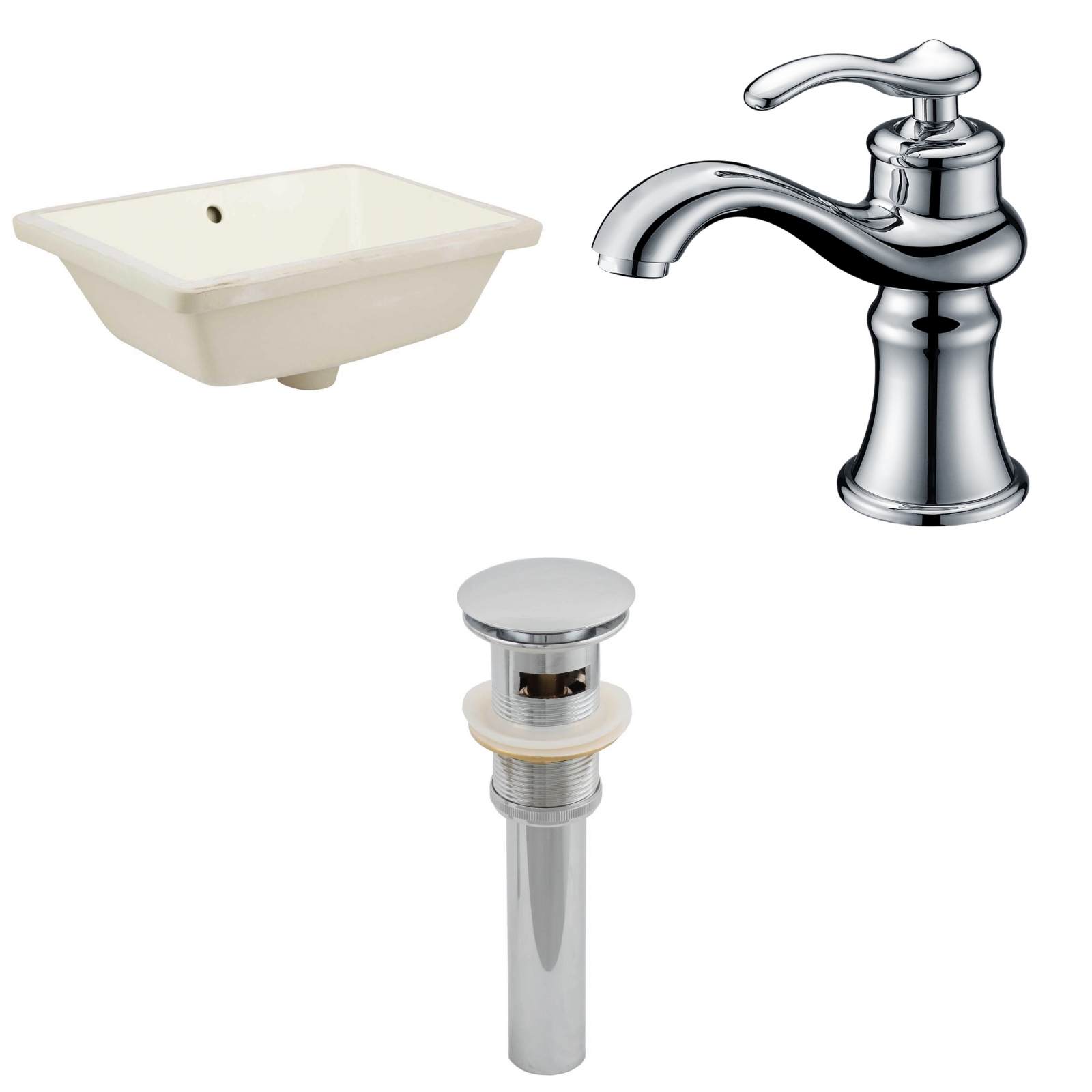 American Imaginations 18.25-in. W CUPC Rectangle Bathroom Undermount Sink Set in Biscuit - Chrome Hardware - Overflow Drain Incl. AI-12989