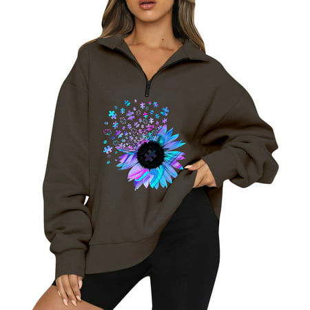 GWAABD Womens Vintage Oversized Long Tunic Sweatshirts Womens Print Oversized Half Zip Pullover Long Sleeve Sweatshirt Quarter Zip Hoodie Sweater Teen