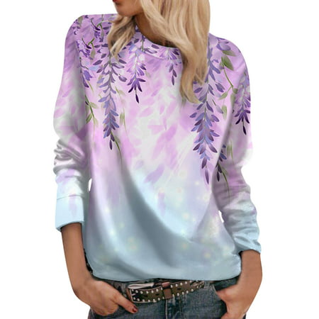GWAABD Crew Neckcrew Neck Women Lady Loose Full Zip Sweatshirt Round Neck Fit Pullover Tops Casual Long Sleeve