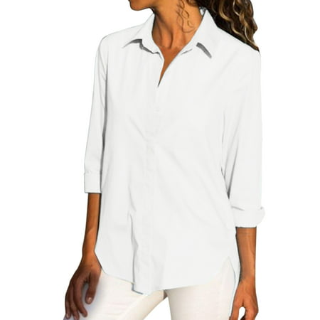 GWAABD Long Sleeve T-Shirts for Women Ladies Spring and Autumn Solid Color Long Sleeve Split Side Button Stand Collar Shirt