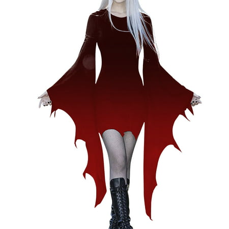 CLZOUD Comfy Dress for Women Red Polyester Women Gothic Dress Butterfly Sleeve Mesh Lace Vintage Dress Carnival Party Tunic PartySlim Dress Xxl