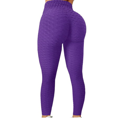 CLZOUD Stretchy Work Pants for Women Purple Polyester Women S Bubble Lifting Exercise Fitness Running High Waist Yoga Pants
