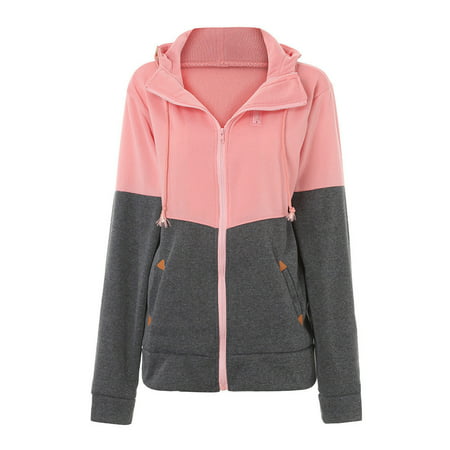GWAABD Womens Dress Coats Winter Teen Girls Fall Thin Coat Zipper Hooded Sweatershirt Drawstring Splicing Long Sleeve Cardigan