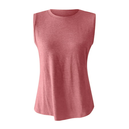 CLZOUD T-shirt Women Shirts for Women Fashion Pink Stylish Crewneck Women S Sleeveless Summer Top S